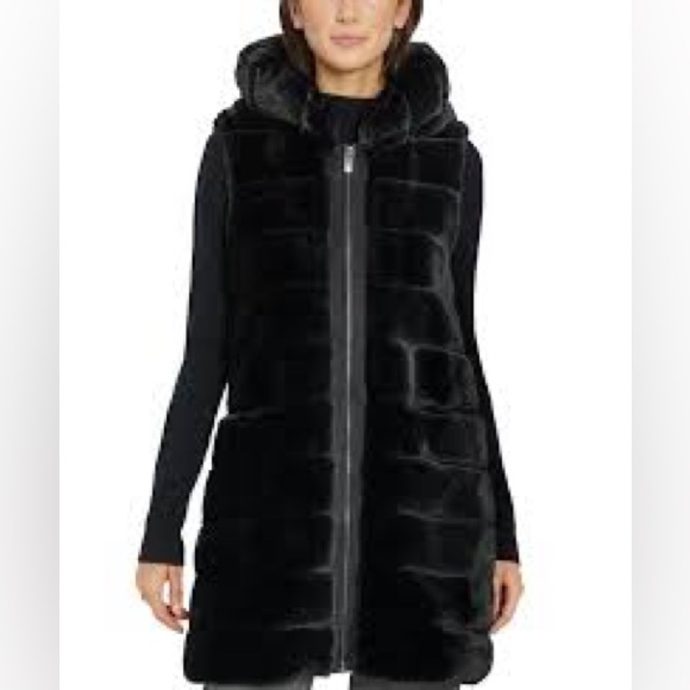 Via Spiga Hooded Faux Fur Vest